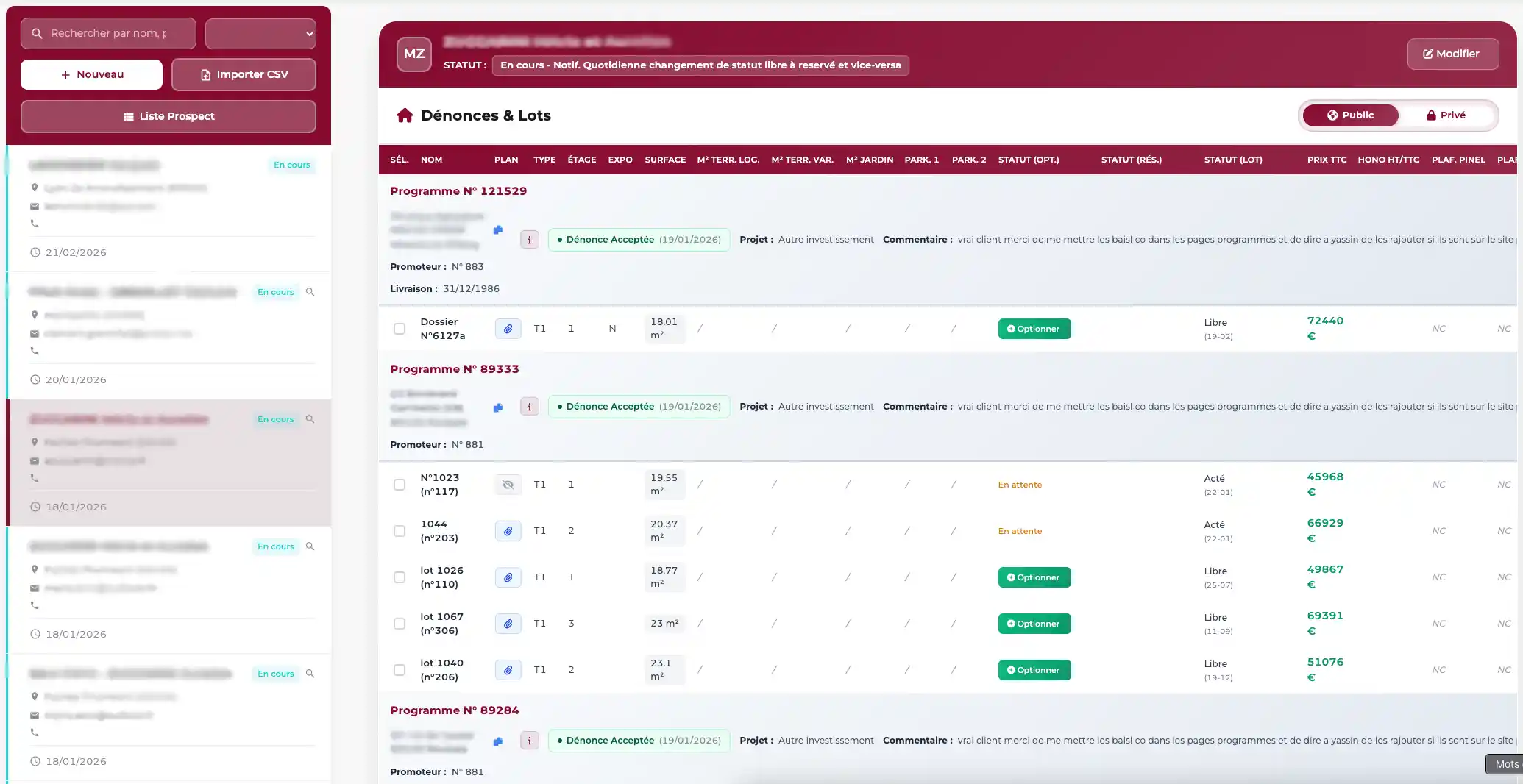 Interface Réservation